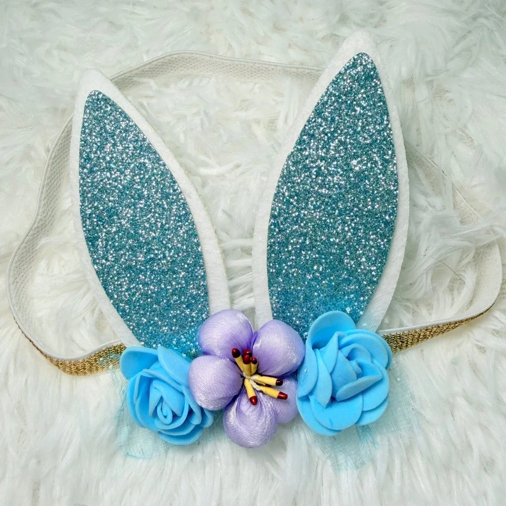 2 Floral Bunny Cat Ear Headbands Halloween Costume Dress Up Fairycore